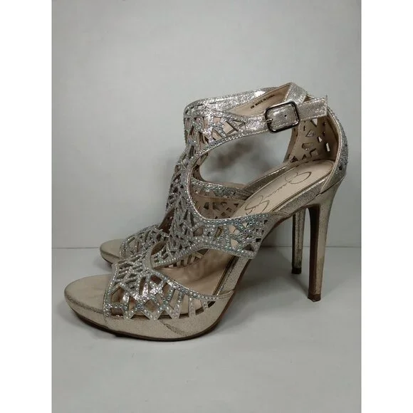 Jessica Simpson Romani Formal Sandal Women's 8 M Gold Cut Out Open Toe High Heel - Picture 3 of 9